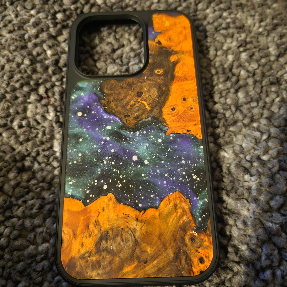 Carved iPhone 14 Pro Wood+Resin Glow In The Dark Magsafe Phone Case